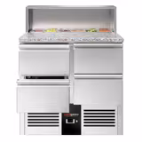 Commercial Saladette Counter PREMIUM - 903mm - 240L - 4 drawers - open top for 5 x GN 1/6 & stainless steel hinged lid