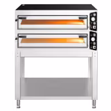 Elektrisk pizzaugn (el-däck/box) - med stenhärd - 1340x1270 mm - 9+9 x Ø 35 cm - 2‑däck - upp till 450 °C - Manuell - inkl. underrede
