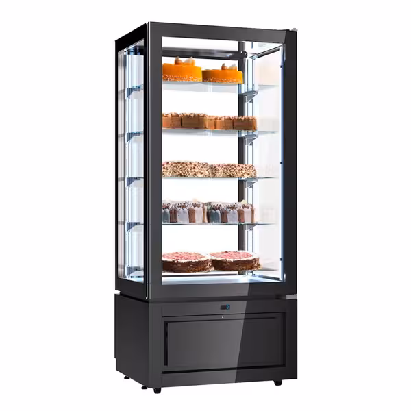 Vetrina Refrigerata Verticale 4 Lati Vetro – Panoramica Professionale - 457l - 805mm - 1 porta a battente in vetro - con 5 ripiani - LED interni - Nero