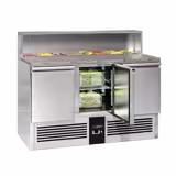 Commercial Saladette Counter PREMIUM - 1368mm - 402L - 3 doors - with glass canopy for 8 x GN 1/6 & stainless steel hinged lid