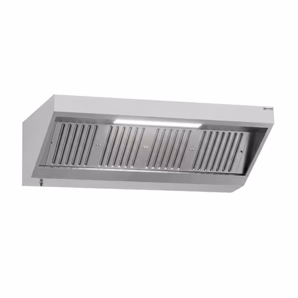 Exaustor de parede PROFISSIONAL sem motor - 1800mm - com filtros baffle em inox, iluminação LED e com calha/coletor e torneira de drenagem de gorduras