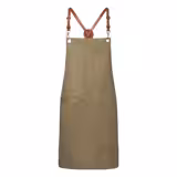 (6 pieces) KARLOWSKY | Urban Cross-Back Bib Apron – khaki - leather straps - 68×80 cm