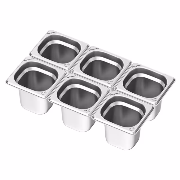 (6 bucăți) Recipiente din oțel inoxidabil GN 1/6 - Înălțime: 150mm