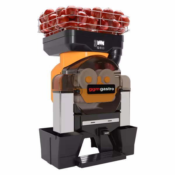 Automatische citruspers - 28 vruchten/min - Ø75-90mm - 550W - met Push & Juice-knop, automatische fruittoevoer, digitale bediening & fruitsenteller - aluminium - oranje