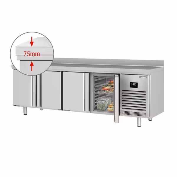 Tiefkühltisch Premium PLUS - 2452x700mm - mit 4 Türen & mit Aufkantung
