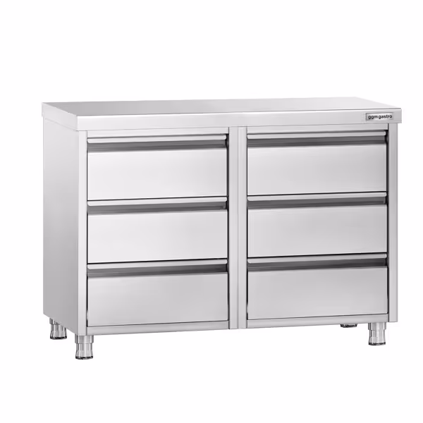 Cassettiera PREMIUM - in acciaio inox AISI 304 - con 6 cassetti - 1000x600mm