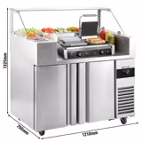 Přípravný chladicí stůl - 1210x700 mm - 2 dveře - pro 9× GN 1/6 - vč. kontaktního grilu