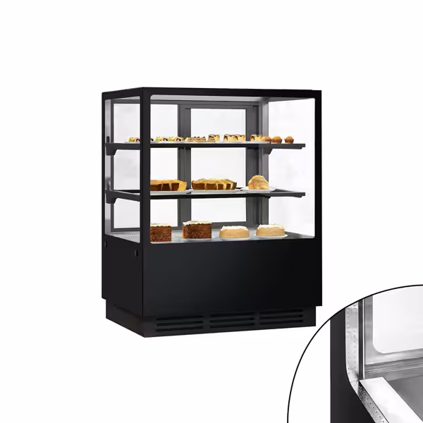 Mostrador para tartas - 1,0 m - 2 estantes - frente de espejo - angular (LED)