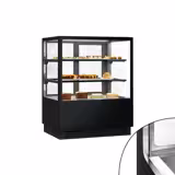 Vitrine de pastelaria refrigerada - 378L - 1000mm - Vidro duplo - frente espelhada - com 2 prateleiras de vidro - porta traseira deslizante - Preto