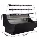 Vitrine refrigerada para bolos/pastelaria - 1600x980mm - 2,5m² - 3 prateleiras iluminadas - +4 a +12°C - com cobertura noturna em plexiglass; com portas de correr traseiras; com gavetas para bolos