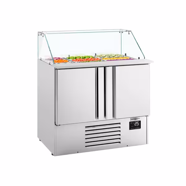 Commercial Saladette Counter PREMIUM PLUS - 978mm - 230L - 2 doors - with square glass canopy for 6 x GN 1/3 & 3 x GN 1/6