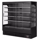 Commercial wall-mounted refrigerated display shelving - 1940 mm - 893 litres - with 4 frameless sliding glass doors and 4 shelves