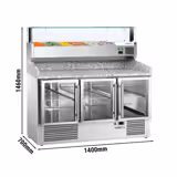 Pizzakylbänk ECO - 1400x700mm - 3 glasdörrar - inkl. kylränna - 6x GN 1/4