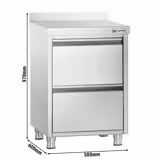 Cassettiera PREMIUM - in acciaio inox AISI 304 - con 2 cassetti e alzatina - 500x600mm