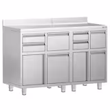 Tavolo armadiato - per macchina da caffè - 1400x600mm - con 4 cassetti, 2 ante, 2 cestini e supporto