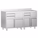 Commercial Coffee Station Cabinet - 1400x600mm - with 4 Drawers, 2 Doors, 2 Tilting Knockout Drawers - with Rear Upstand