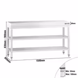 Table de travail inox PREMIUM - 1500 x 800 mm - avec tablette inférieure & Tablette intermédiaire