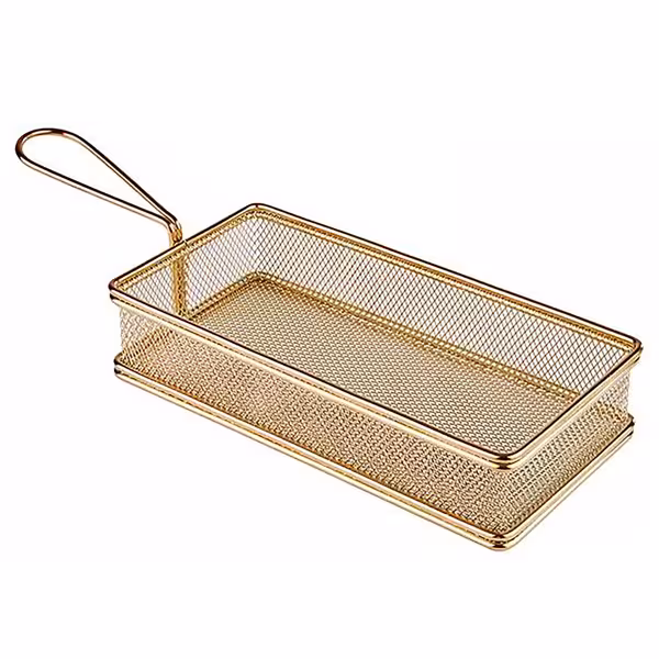 Serving Basket - SNACKHOLDER - Stainless Steel - Rectangular - 215x105mm - with 1 Handle - GOLD