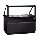 Commercial Saladette Counter TORONTO - 1500mm - 1000L - Black Front - 2 doors - with square glass canopy for 4 x GN 1/1 & 1 shelf - black granite worktop
