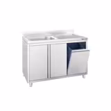 Dřezová skříňka ECO - nerezová ocel - 1200x700 mm - s košem na odpad - křídlové dveře - s odkapávací plochou vpravo - s 1 dřezem vlevo