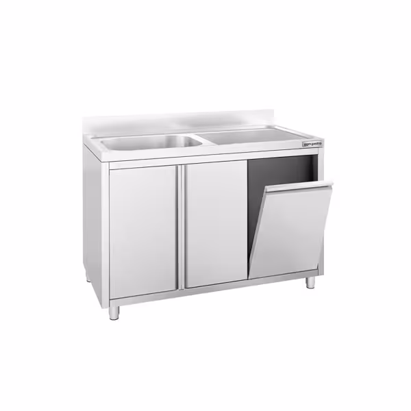 Commercial Sink Cabinet PREMIUM - 1200x700mm - with waste bin & 1 bowl left-hand
