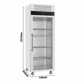 Armario congelador puertas de cristal ECO - GN 2/1 - 700L - con 1 puerta de cristal y guías y rejillas GN 2/1; ruedas; cerradura con llave - ventilado; desescarche automático; R290; AISI 304