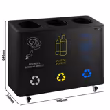 Sistema de separación de residuos - Con ruedas - 3 compartimentos (3x25L) - 960x640x360mm - con ruedas con freno & cubos interiores extraíbles & set de pegatinas de reciclaje - Negro - Acero y plástico