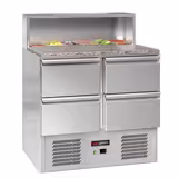 Salata Hazırlık Buzdolabı ECO - 903mm - 240L - siyah ön panel - 4 çekmeceli - Paslanmaz çelik üst tabla ile 5 adet GN 1/6 için & paslanmaz çelik kapak