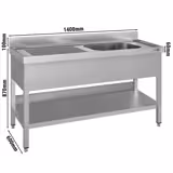 Stainless Steel Commercial Sink Unit ECO - 1400x600mm - with Single Bowl Right-hand - with Undershelf - with Upstand
