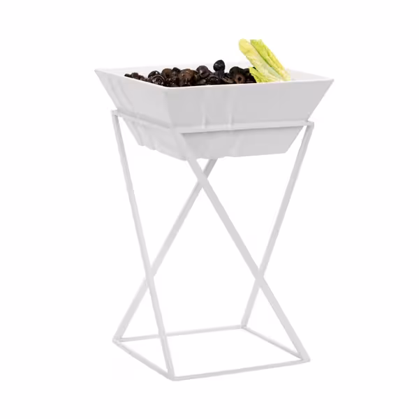 Alzata per buffet - Acciaio inox - Bianco - Rettangolare - 200x200mm - Altezza: 475mm - incl. 1 ciotola in melamina