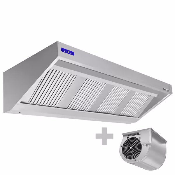 Wandafzuigkap RVS - 700mm diep - 2600mm - met motor - compleet - met standen snelheidsregelaar, 4 labyrintfilters en verlichting - 1760m³/u