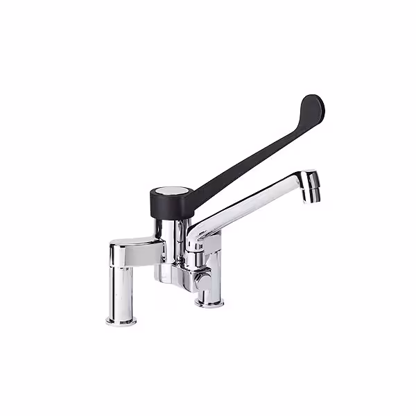 Deck-mounted bridge mixer tap 4000 - swan-neck spout - with single-lever & swivel spout - height 370mm