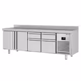 Table réfrigérée Premium PLUS - 2452 x 700 mm - avec 2 portes - 4 tiroirs - avec dosseret