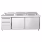 Commercial Sink Cabinet – 1800 × 600 mm – with 3 Drawers & Twin Right-Hand Bowls