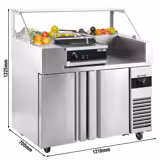Comptoir de préparation réfrigéré professionnelle - 1210x700mm - avec 2 Portes - Vitrine de comptoir 9x GN 1/6 - incl. Crêpière & Répartiteur de pâte & Spatule en bois