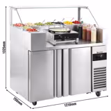 Přípravný chladicí stůl - 1210x700 mm - 2 dveře - pro 9× GN 1/6 - vč. Crêpes zařízení; teigový roztírač; dřevěná špachtle