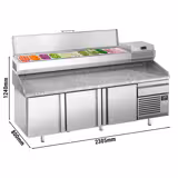 Commercial Pizza Prep Counter - Granite Top PREMIUM PLUS - 2305x800mm - with 3 doors - incl. refrigerated topping unit - 11x GN 1/4