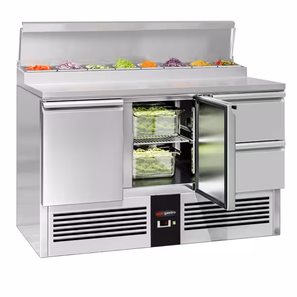 Commercial Saladette Prep Counter PREMIUM - 1368x700mm - 2 Doors & 2 Drawers - for 8x GN 1/6