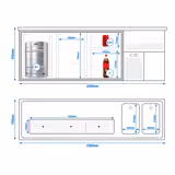 Barra de cerveza 2,5 × 0,7 m - con 2 puertas de cristal y 2 cajones 2/5 + 3/5