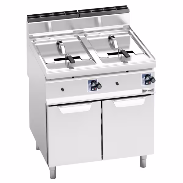 Plinska friteza s dva korita - 10+10 L - 13,8 kW - s ispustom za ulje - s ormarićem