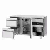 Kylmäpöytä PREMIUM - 1400x700 mm - 281 l - Väri valkoinen - 1 ovea - 2 laatikkoa - sisältää leikkuulaudan
