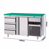Commercial Refrigerated Worktable PREMIUM - 1400x700 -  1 Door - 3 drawers - Cutting board Green