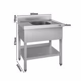 Stainless Steel Commercial Sink Unit ECO - 800x600mm - with Single Bowl Centre - with Undershelf - with Upstand