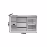 Comptoir de bar réfrigéré Premium PLUS - 1550x700mm - 1 porte vitrée & 3 tiroirs
