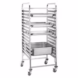 Stainless Steel Gastronorm Racking Trolley - 16-Level - for 16 x GN 1/1 Trays - with low-noise braked castors