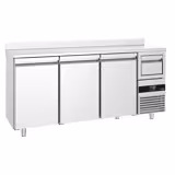 Arrière-bar réfrigéré professionnel PREMIUM - 2130 x 600 mm - avec 3 portes - avec dosseret - avec tiroir à marc de café