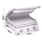 ROBAND | Grill kontaktowy / grill do hamburgerów – 3,1 kW – górna część żebrowana, dolna część gładka – powierzchnia grillowania: 500 x 275 mm