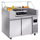 Commercial Refrigerated Prep Table PREMIUM – Glass Top – 2 Doors – 1210 mm – for 9× GN 1/6 – Includes crêpes device, batter spreader & wooden spatula