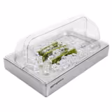 Cloche per Contenitore GN - GN 1/1 - Plastica | Acciaio inox 18/8 - 540x335mm - Altezza: 255mm - incl. Contenitore GN 1/1; due elementi refrigeranti - apertura roll-top 180°, paraschizzi, elegante e robusta