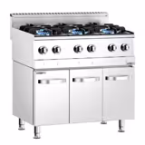 Cucina a gas professionale - 19,6 kW - 6 fuochi - 900x600x900mm - su armadio chiuso con 3 porte